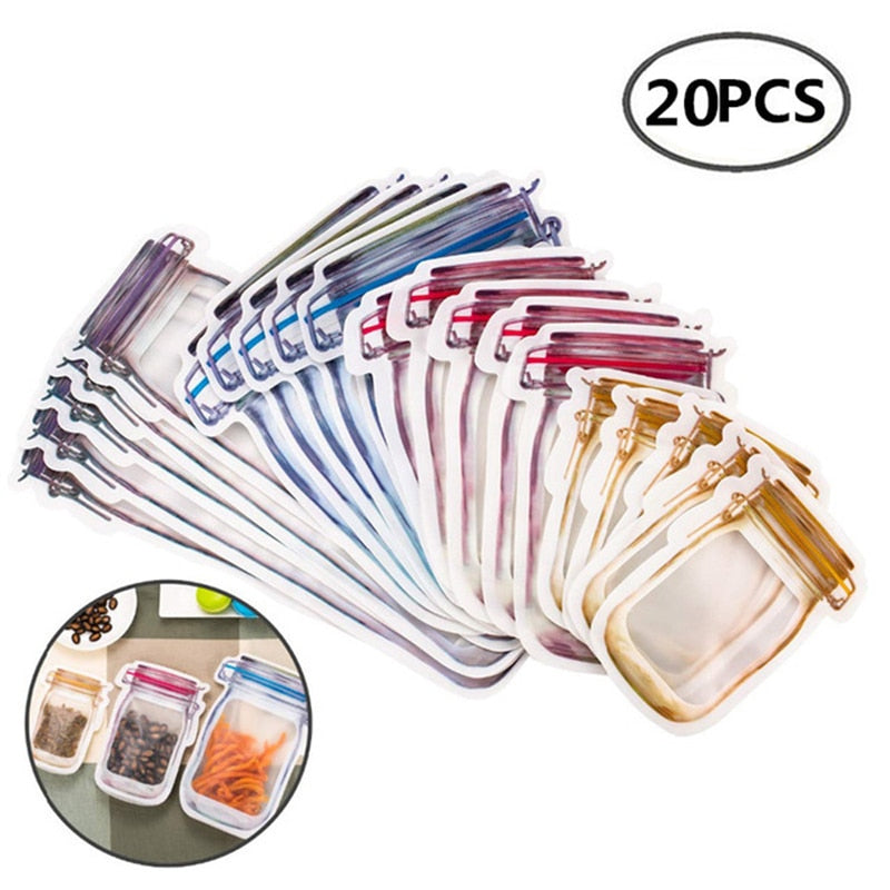 Kitchen Storage 5-20pcs Reusable Mason Jar Zipper Bags