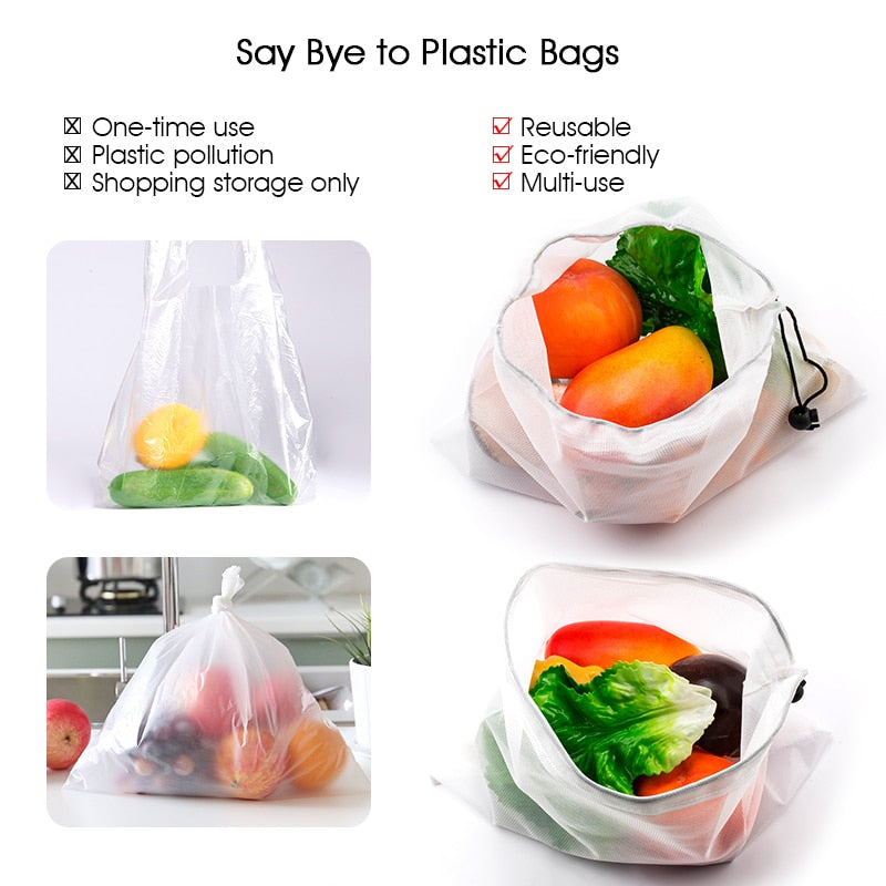 Reusable Rope Mesh Produce Bags Washable Bags For Grocery